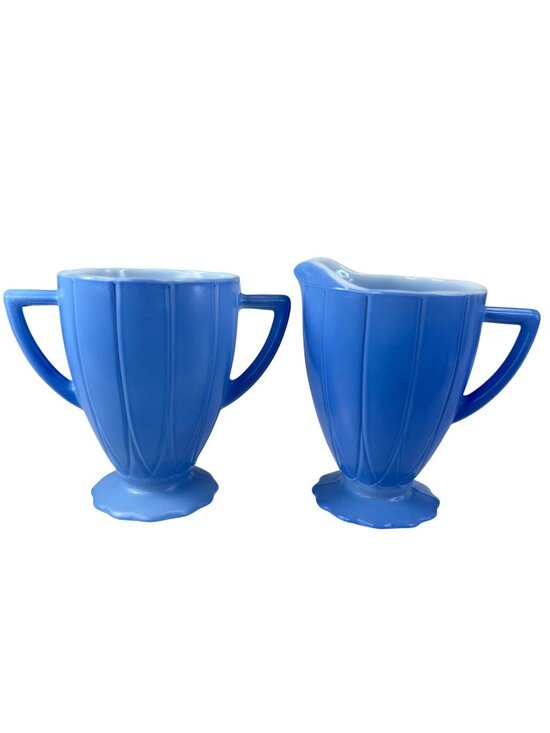 Hazel Atlas Other - Vintage Hazel Atlas Platomite Newport Blue Milk Glass Sugar and Creamer Hairpin